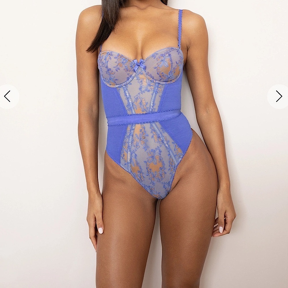 NWT Agent Provocateur Florella Corset Bodysuit Cornflower 32D